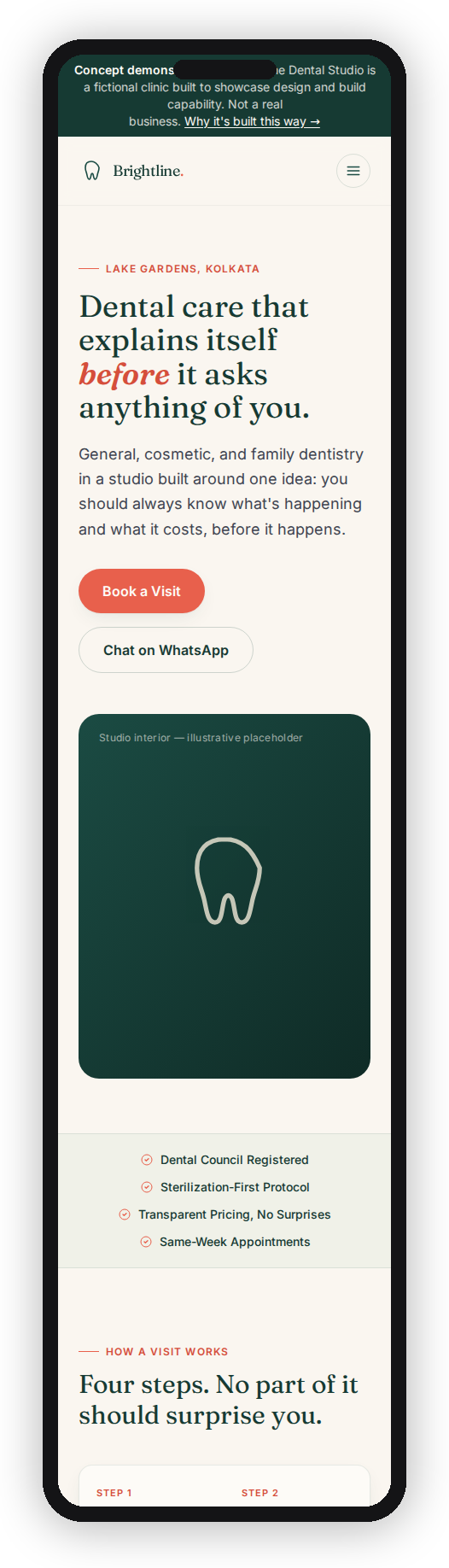 Brightline Dental responsive website shown across laptop and phone layouts
